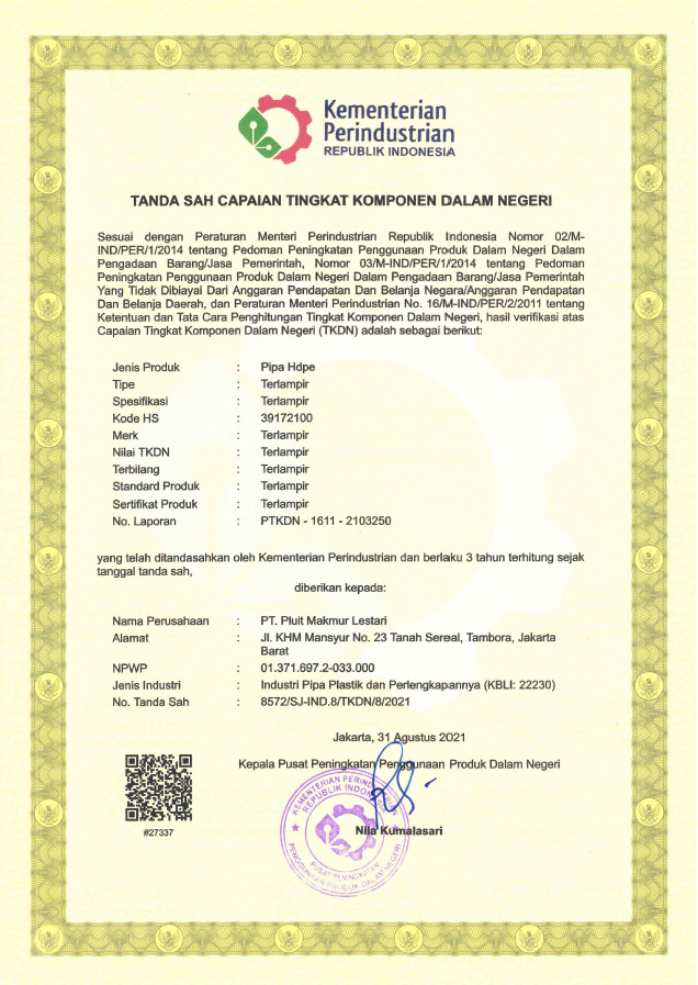 sertifikat TKDN pipa HDPE Swallow